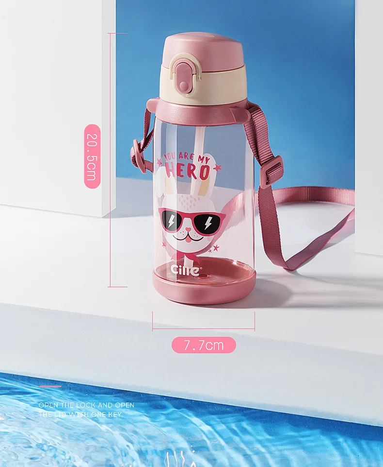 Детская бутылка для воды для детей милые животные Детский сад мои бутылки с соломинкой подвесной ремешок пищевой материал 620 мл H1209