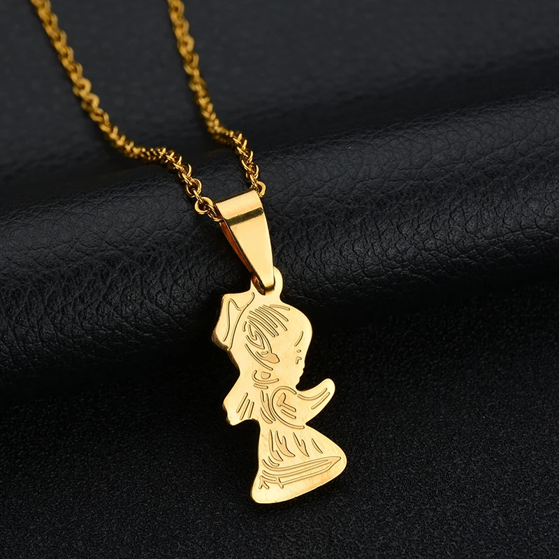 Atoztide Милый Карикатурный Мальчик Девочка Семейное Ожерелье и Подвеска Из Нержавеющей Стали Сын Дочь Золотого Цвета Прелестный Подарок Для Детей.