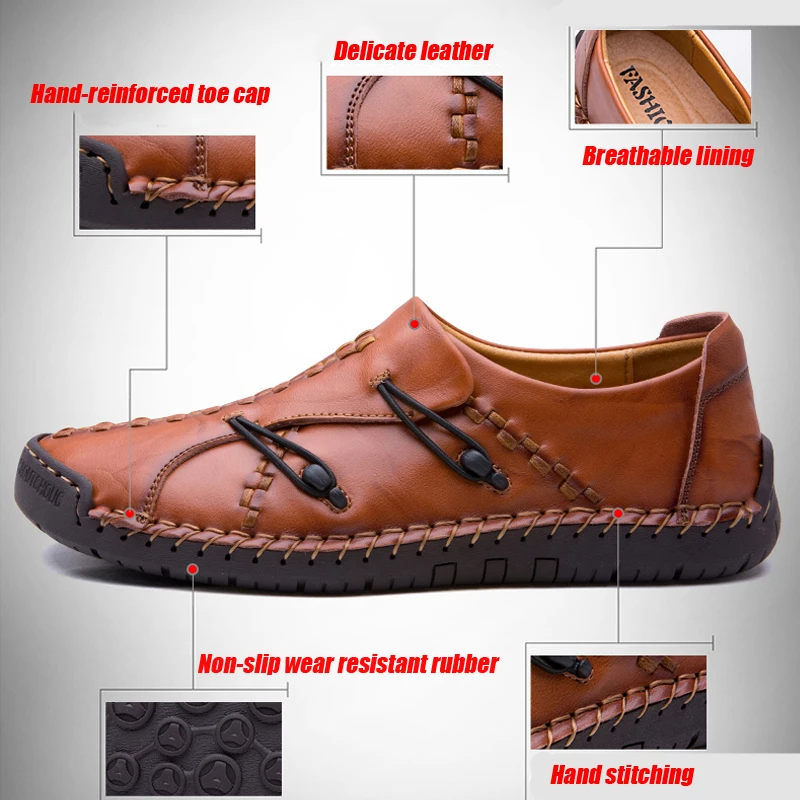 Men Handmade Shoes New Casual shoes Genuine Leather Loafers Soft Sole Lazy Leisure Plus Size 38-48 | Обувь