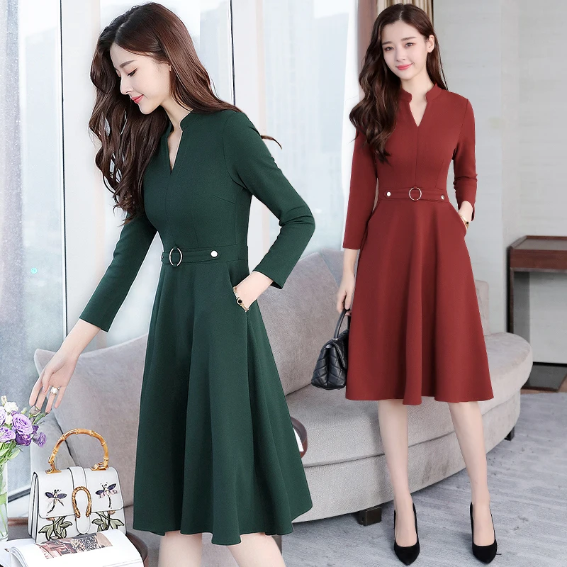 

2022 Autumn Winter New Black Midi Dresses Women Elegant Korean Bodycon V-Neck Dress Party Long Sleeve Runway Vestidos