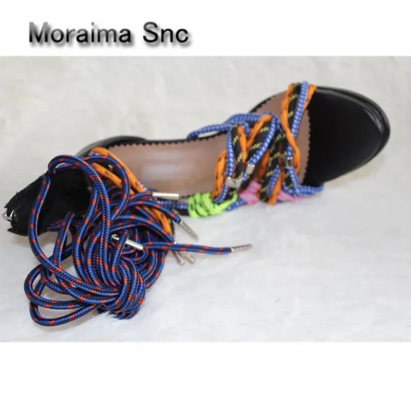 Moraima Snc/Брендовая обувь zapatos mujer многоцветные веревки на высоком каблуке женские