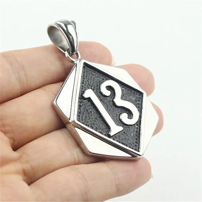 Cool Men's Silver color 316L Stainless Steel Lucky 13 Biker Motorcycle Club Pendant | Украшения и аксессуары