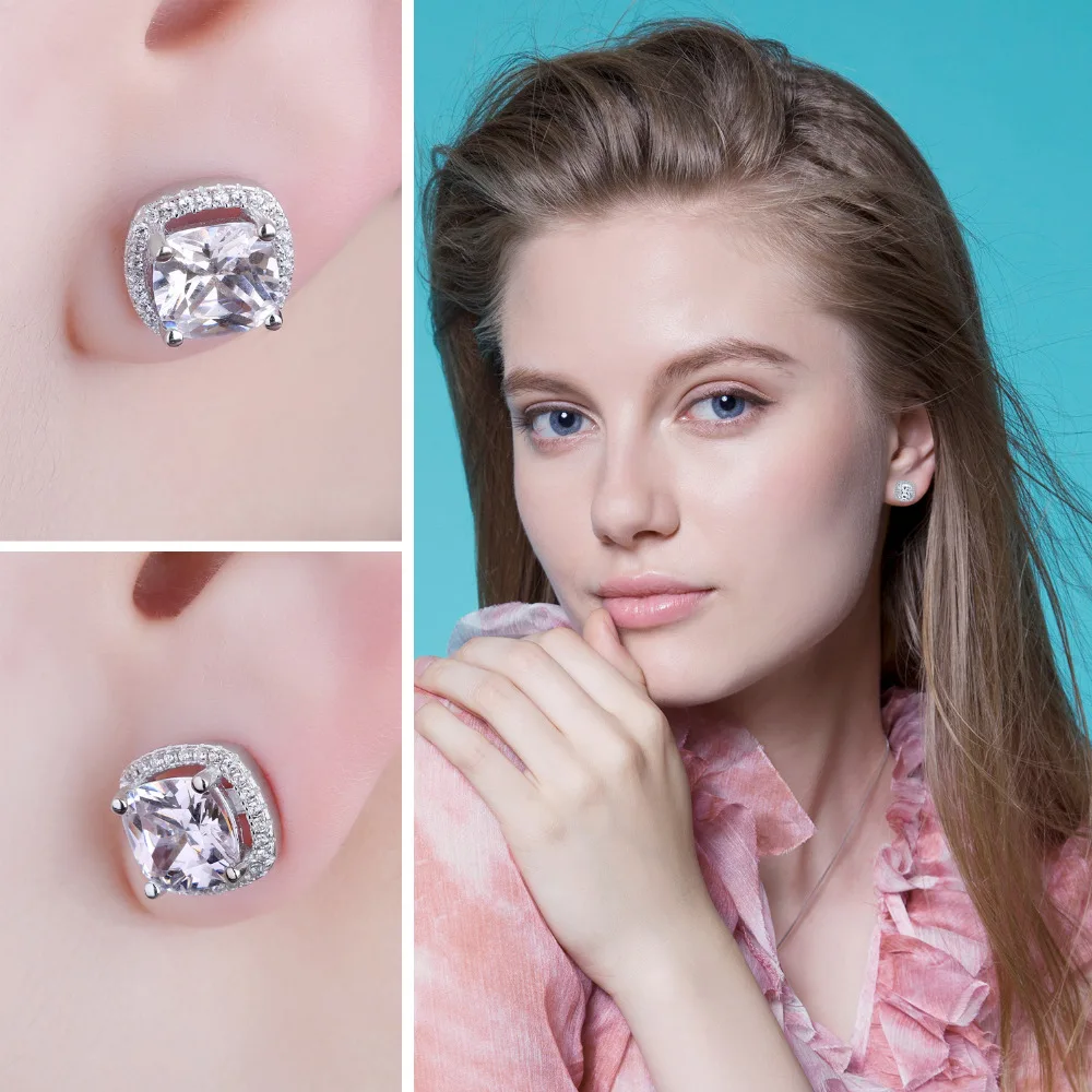 Женские серьги гвоздики JPalace Cubic Zirconia Halo корейские из стерлингового серебра 925