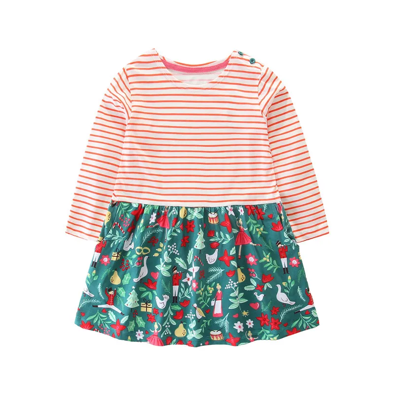 T1092 PINK GREEN Платья; Одежда для девочек; осенние Вечерние платья из хлопка для маленьких девочек; От 2 до 7 лет; Новая модная детская одежда; Детские платья с длинными рукавами и изображением животных - Цвет: T1092 PINK GREEN