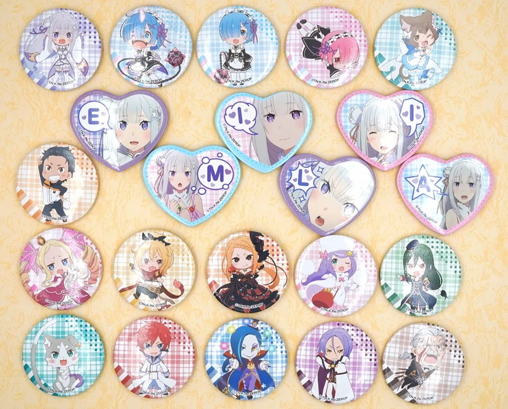 Металлический значок Re:Zero kara Hajimeru Isekai Seikatsu Anime Rezero Rem Ram Crusch Subaru Emilia Felix beатрис