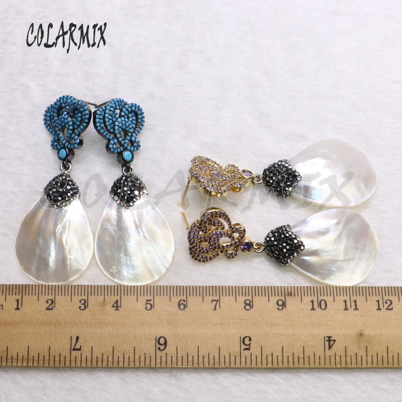 

3Pairs White shell earrings Pave rhinestone natural shell earrings High quality fashion jewelry earrings gift for lady