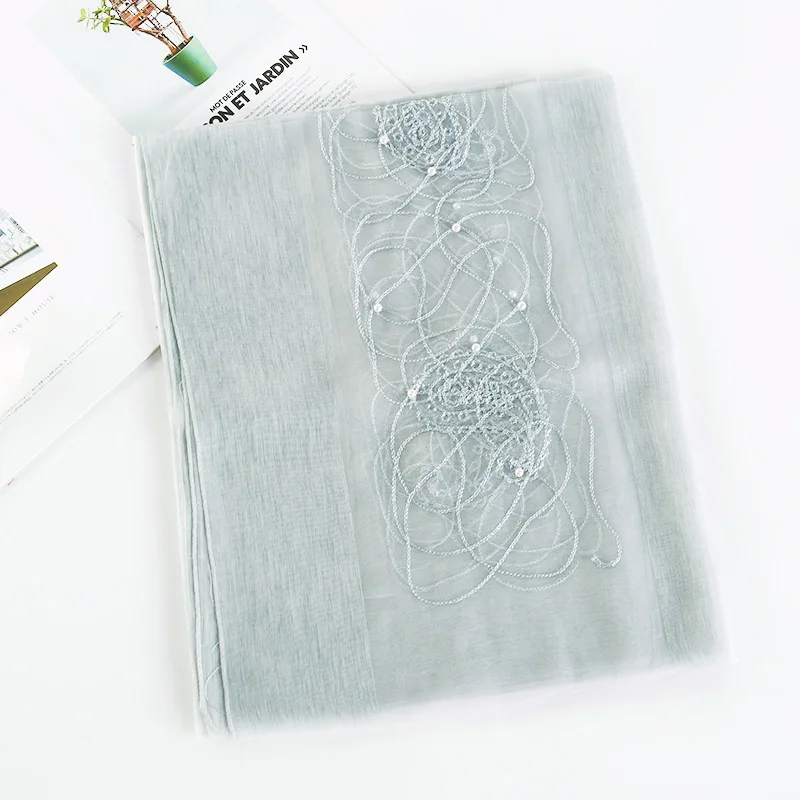 Luxury Brand Women Scarf High Quality Silk Scarves Shawl Lady Soft Wool Pashmina Elegant Embroidery Pearl Scarf Wrap Winter - Цвет: 2