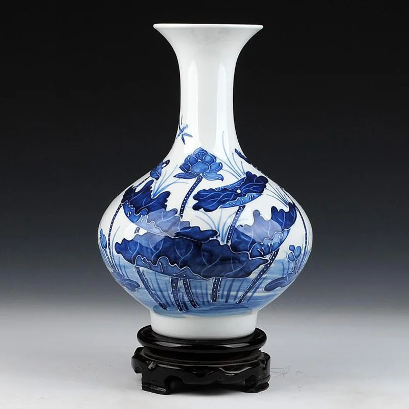 Сине-белая керамическая фарфоровая Элегантная настольная ваза в форме фонаря с