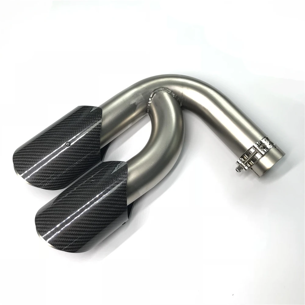 Dual tips Glossy Carbon fiber Tail Exhaust Tips Muffler Pipe For Porsche New Cayenne GTS Stainless Steel mufflers | Автомобили и