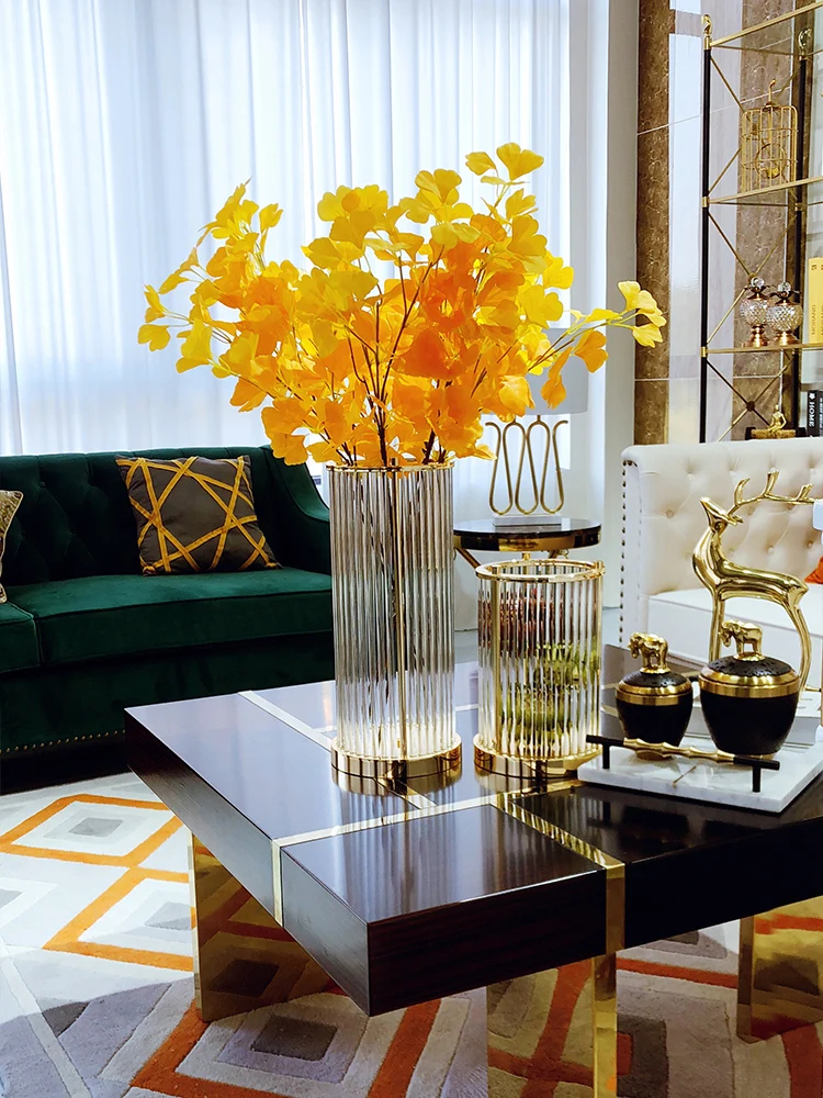 

Modern Creative crystal Glass flowers vase home decor crafts room decoration objects parlor metal glass vase study ornaments