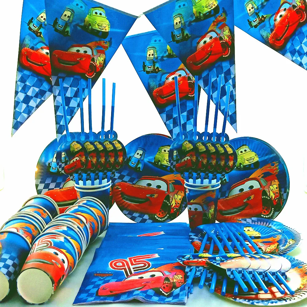 90 шт Macqueen Машинки с днем рождения Дети Свадьба мальчик Душ Баннер тарелки и