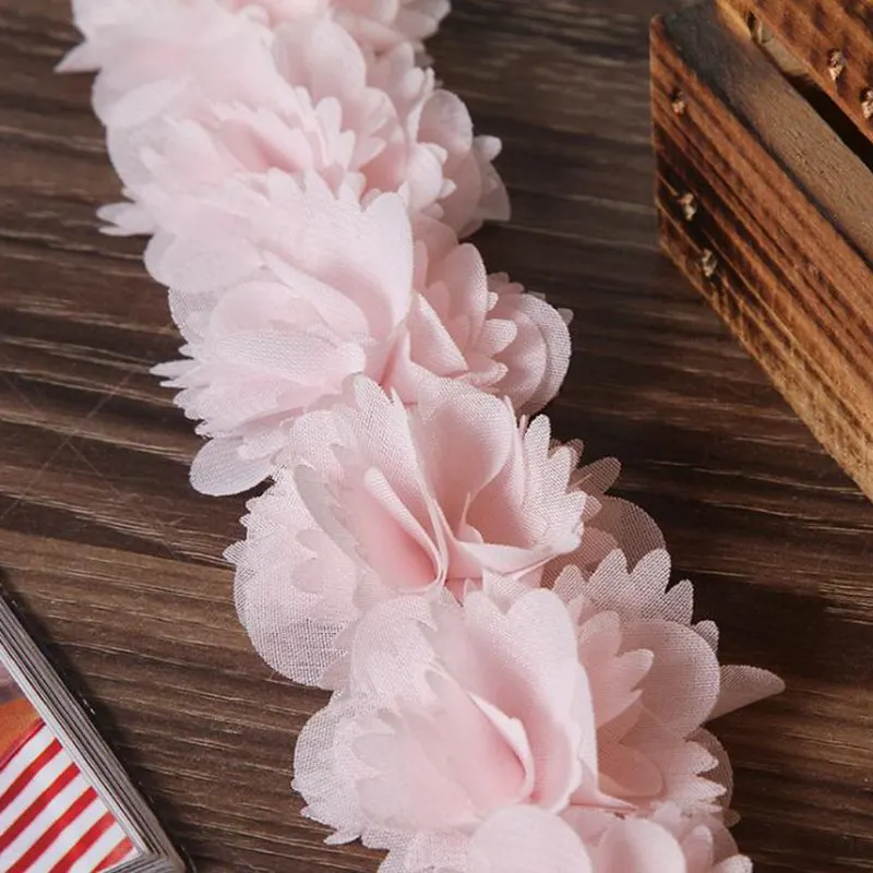 Pink 1 ярд цветной шифон 3D твердые Кластерные Цветы кружевная отделка кружевное платье украшение кружевная ткань аппликация отделка Швейные принадлежности - Цвет: Pink