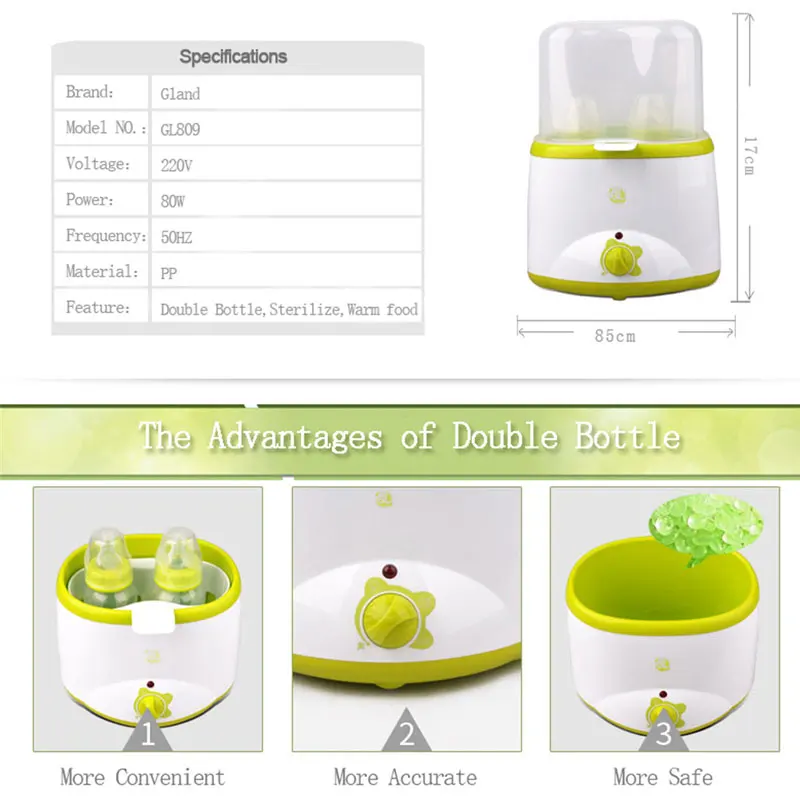 

GL Dual Bottle Warmer Sterilizer Mechanical Operate Milk Heater Electric Baby Milk Food Warmer Automatic Double Bottle Warmer