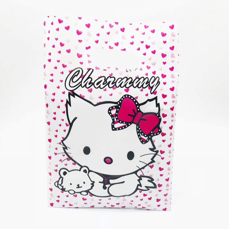 Ярко розовый Love Cat 20x30 см пластиковый подарочный пакет с ручками ювелирные
