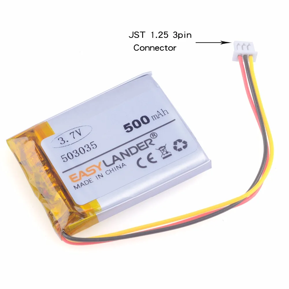 3-ПРОВОД С 1.25 ВИЛКОЙ 503035 3.7V 500mAh ПЕРЕЗАРЯЖАЕМАЯ ЛИТИЕВАЯ ПОЛИМЕРНАЯ БАТАРЕЯ Li-ion ДЛЯ GPS PSP НАВИГАЦИИ MP3 MP4 DVR СМАРТ-ЧАСОВ ON.