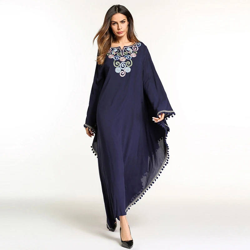 Повседневное Boho Плюс Размеры Макси платье Для женщин хлопок вышивка кафтан