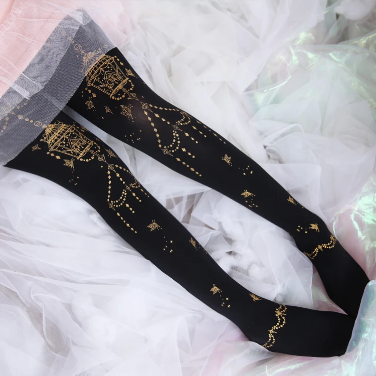 Принцесса, для женщин, для девочек, Лолита, чулки, штаны, колготки, колготки, двухстороннее Золотое Тиснение, Ретро стиль, Бабочка, лампа, колготки, XWZ-L007
