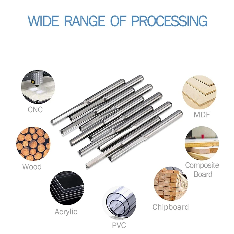 10Pcs 2 Flute Cnc Router Bits 3.175Mm Straight Slot Tungsten Steel Milling Cutter For Wood Mdf Plastic | Инструменты
