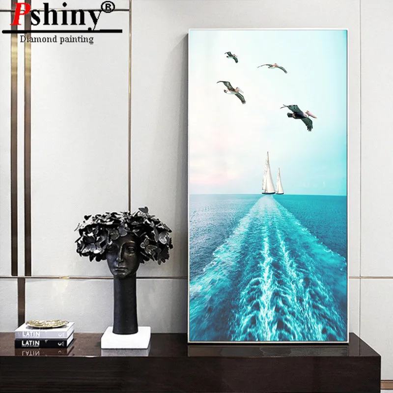 PSHINY DIY 5D алмазная вышивка продажа парусный спорт на море картины из кристаллов