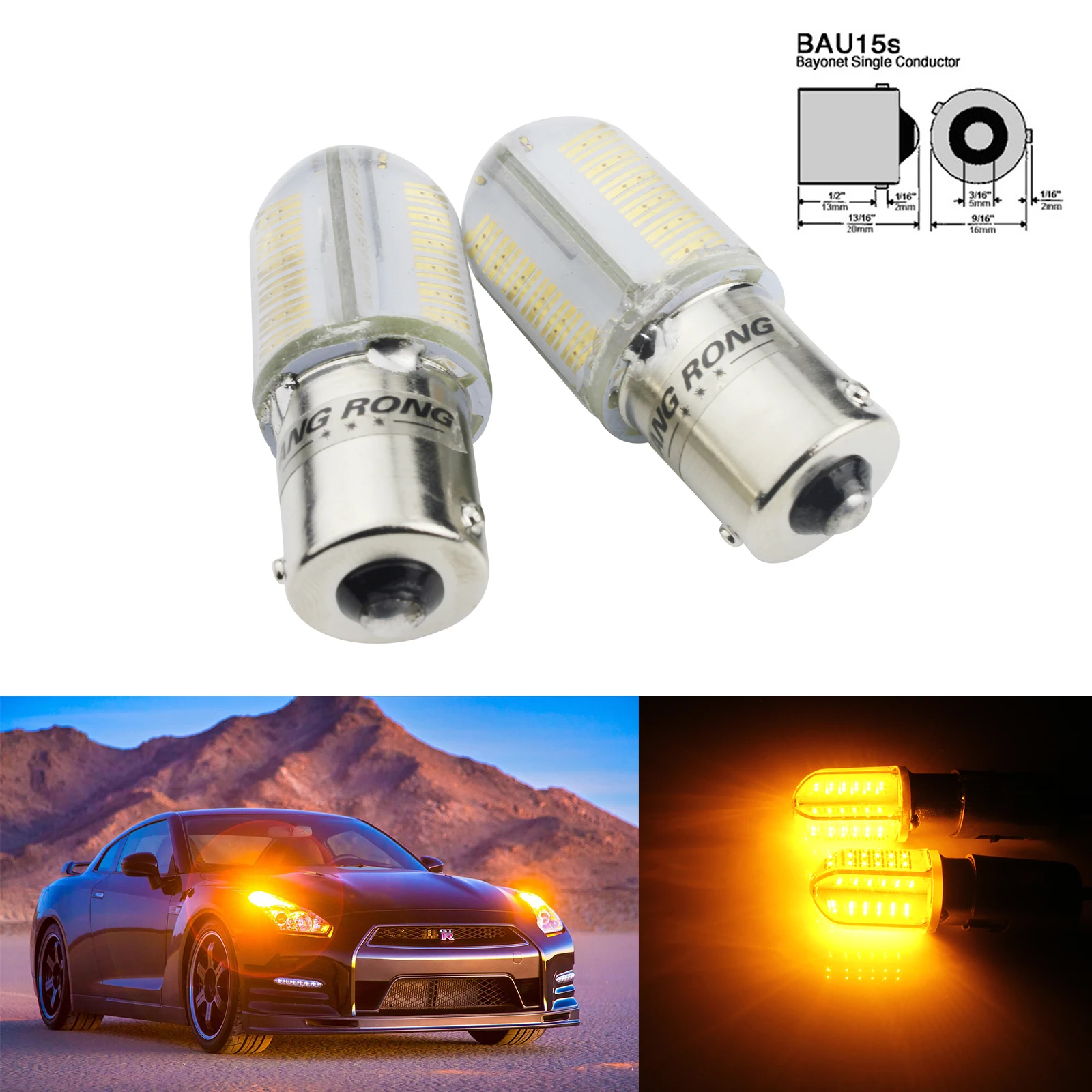 

ANGRONG 2x 581 PY21W BAU15s RY10W S25 COB 8 LED Sidelight Signal Indicator Light Amber