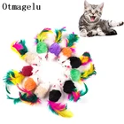 Мягкая флисовая мини-мышь, игрушки для кошек, Разноцветные перья, забавные игрушки для обучения кошек, товары для котенок, щенок, домашнее животное