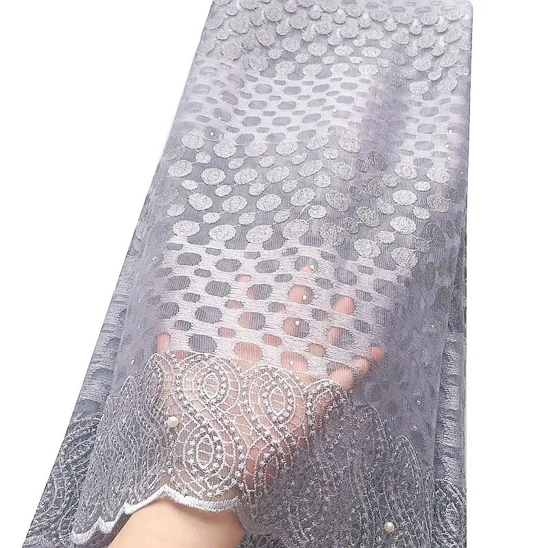 grey Aso Ebi; комплект из обуви в африканском стиле кружевная ткань розового и зеленого цветов гипюр Последние Высокое качество Африканский тюль кружева ткань для вечерние платья - Цвет: grey