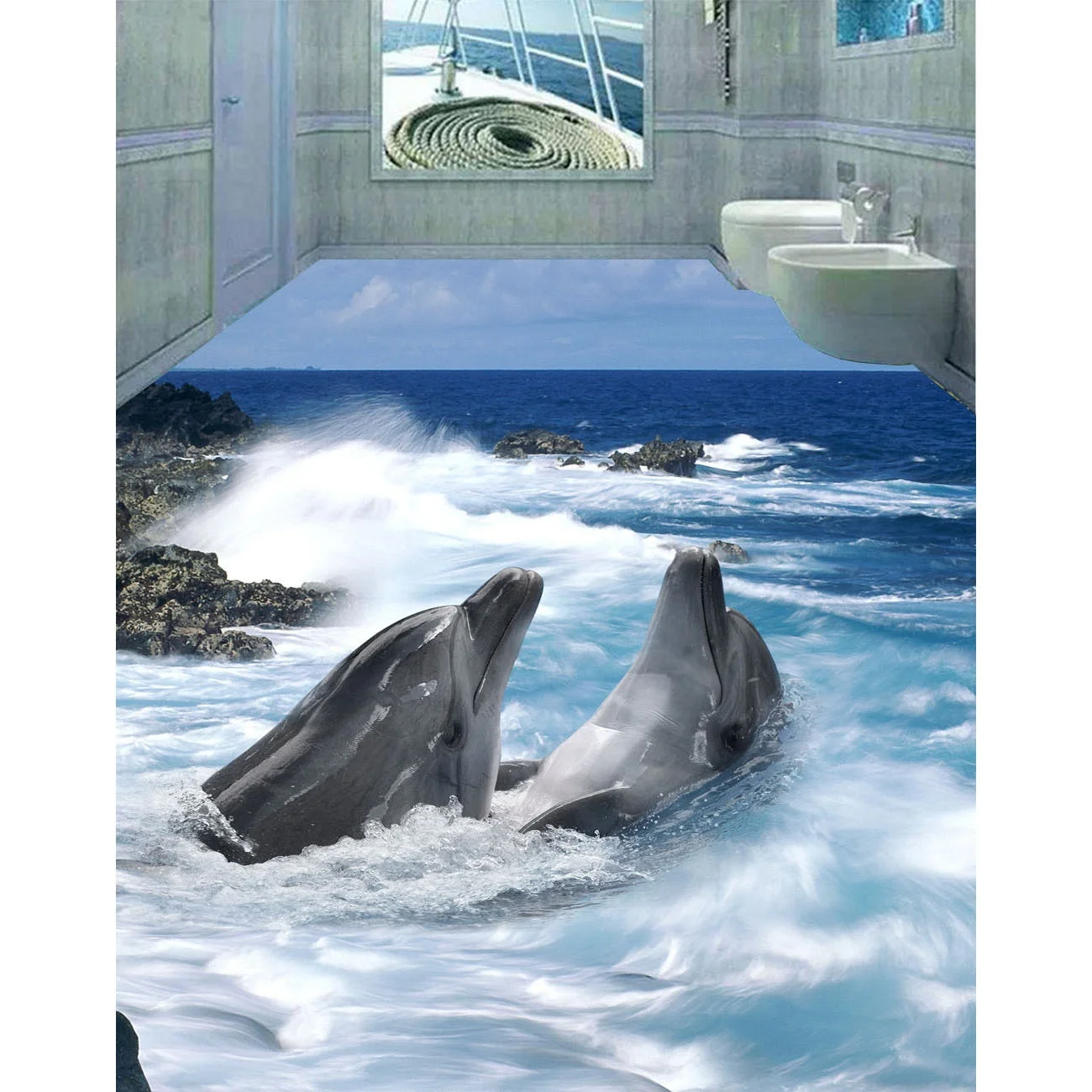 3D напольное покрытие из ПВХ на заказ Красивые стикеры обои Дельфин пол наклейки