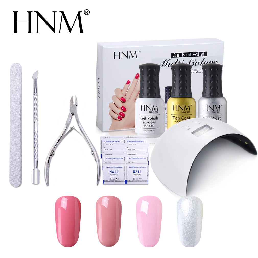 

HNM 4pcs Nail Gel Polish Semi Permanent With 24W UV LED Lamp Dryer Nail Manicure Set DIY Nail Art Tools Gift Sets Nail Get Kit