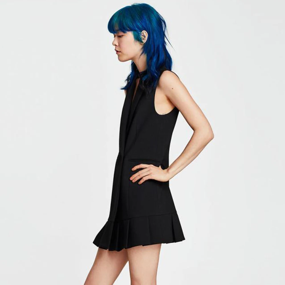 LXUNYI Новый Блейзер платье-жилет женское платье без рукавов с зубчатым воротником