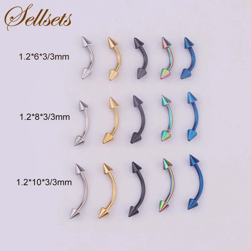 Sellsets 5 шт./лот 6/8/10 мм 16G бровей Пирсинг спираль серьги, ювелирное изделие для тела, хирургические Сталь изогнутой штангой Бар шип для бровей кольцо