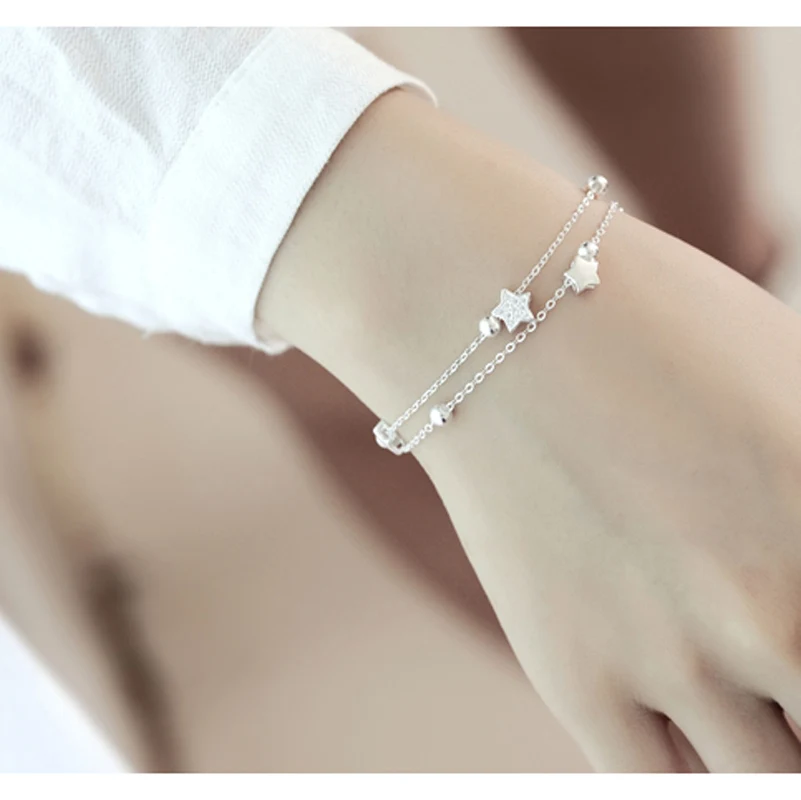 Милый женский браслет с двойной цепочкой 925 чистый прорезями подарок на день