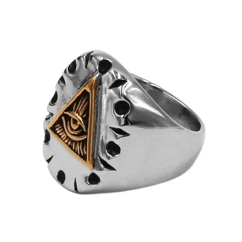 Мужское кольцо из нержавеющей стали с изображением пирамиды и глаз|Кольца| |