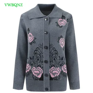 Вязаный кардиган для женщин среднего возраста, свитер с принтом, весна-осень, Свободный вязаный кардиган, женская одежда размера плюс, кардиган, свитер 4XL 71