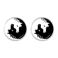 yin yang glass stud earrings black and white animals symbol jewelry earring natural rustic boho style symbolizing harmony