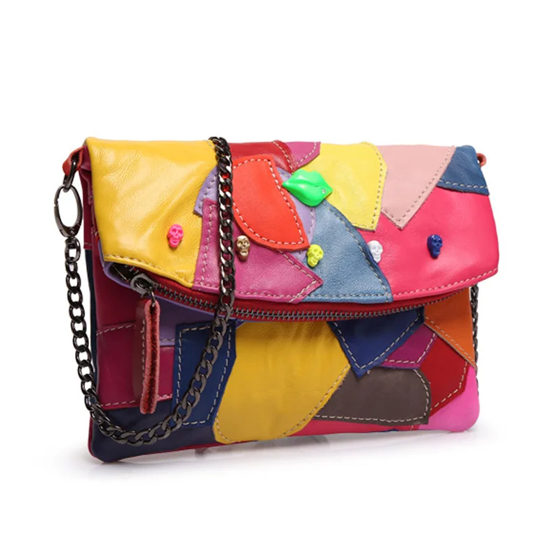 Новая настоящая женская сумка мессенджер из яловичного спилка клатч с цепочкой