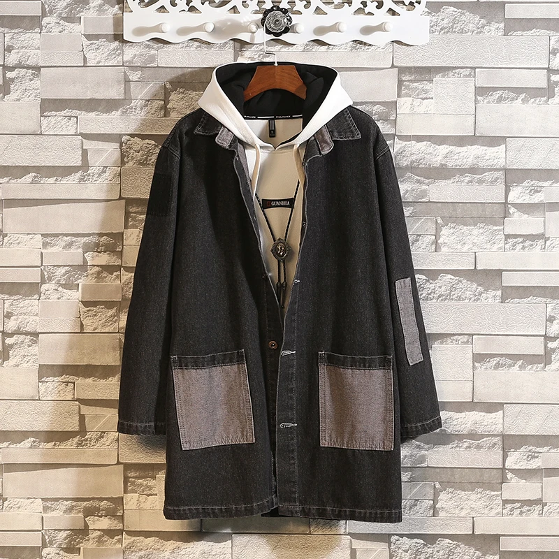 Мужской джинсовый Тренч, 5XL, большой размер, Тренч,, осень, зима, модная ветровка, мужская длинная куртка, пальто, мужское пальто#053