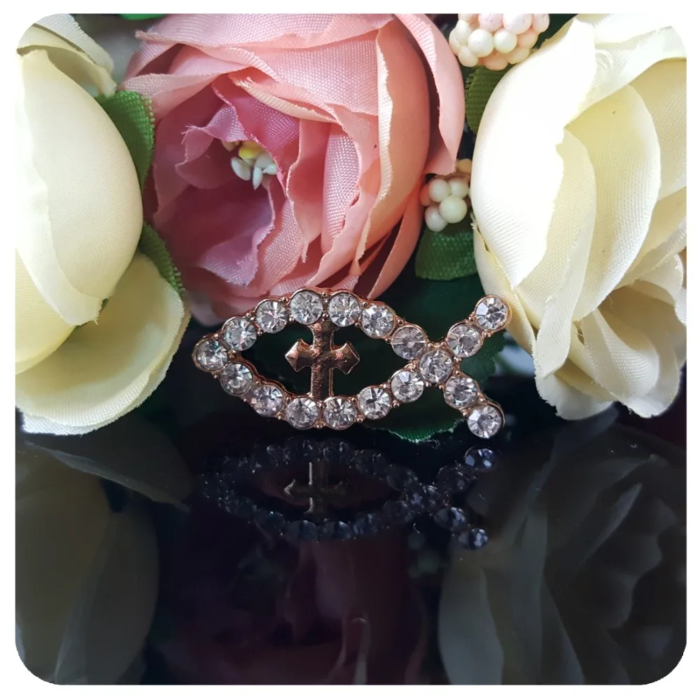 

Unique Gift Brooch Jewelry Gold Tone Rhinestone Jesus Fish Lapel Pins