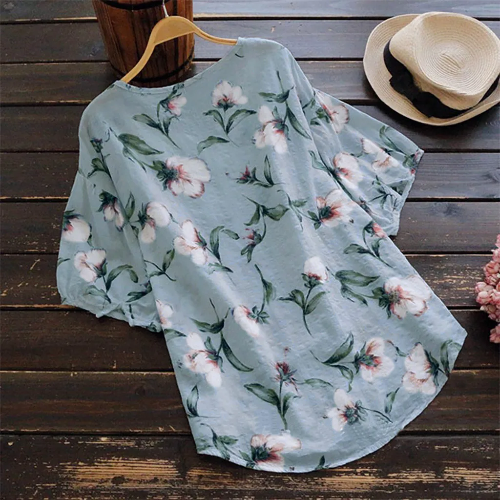 Летняя женская блузка с принтом Boho Свободная Женская большого размера коротким