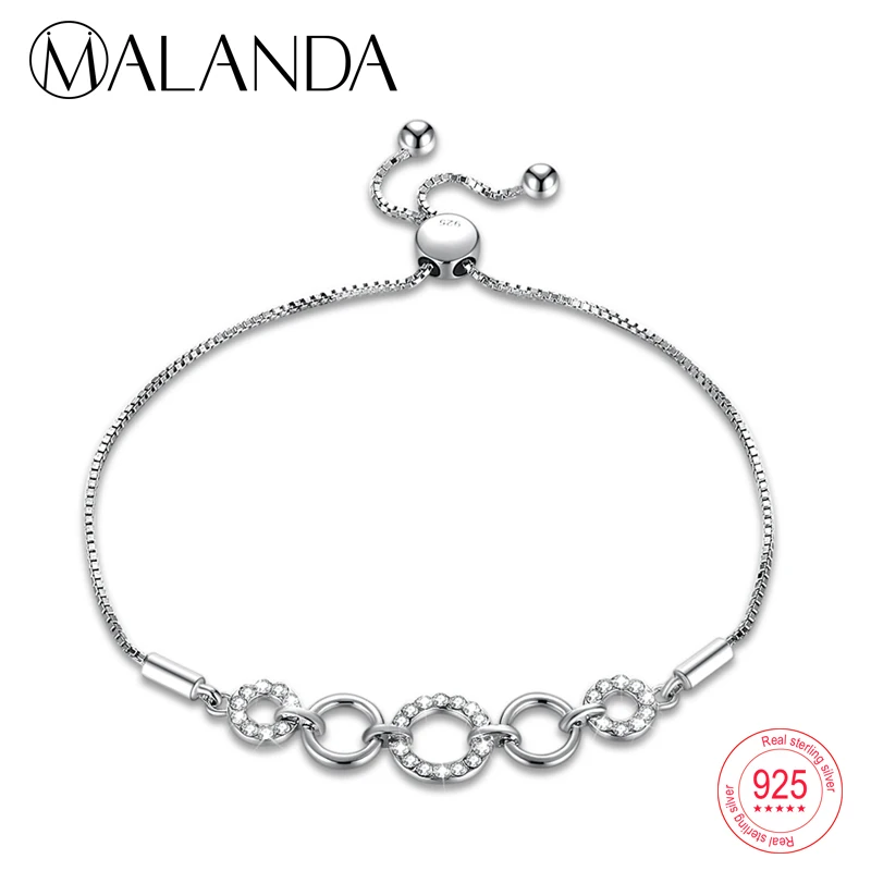 MALANDA Кристалл от Swarovski Круглый круглые браслеты для женщин Мода Серебряный Браслет Свадебные офисные украшения