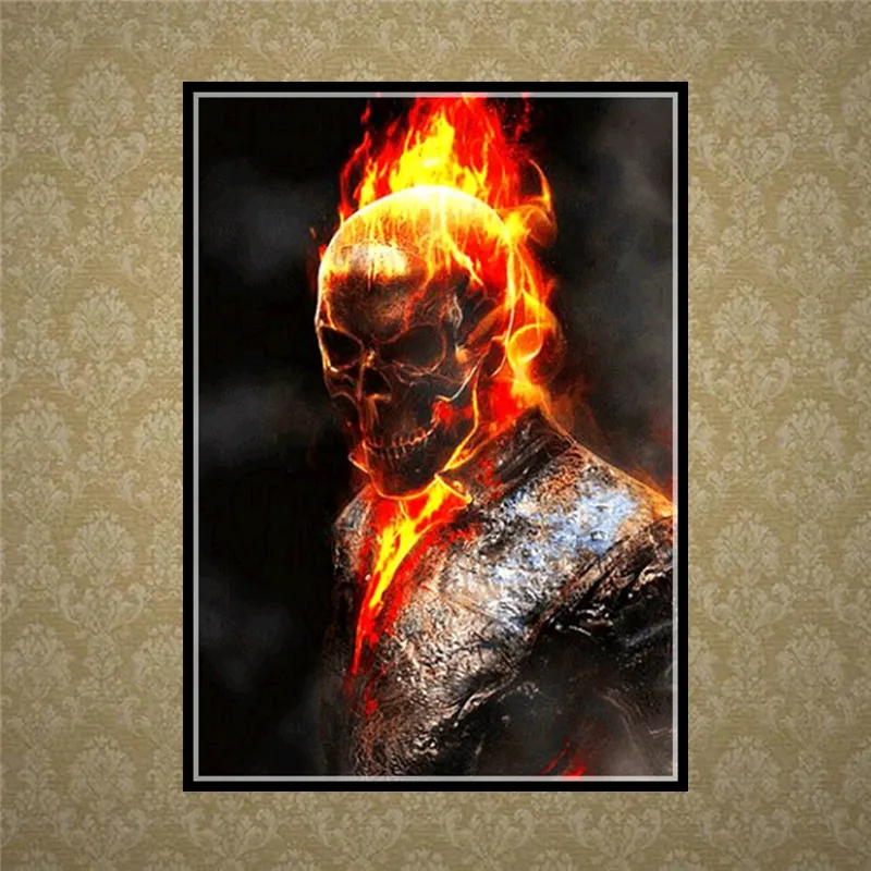 FineTime full round diamond 5D DIY painting flame skull cross stitch embroidery home decoration gift | Дом и сад