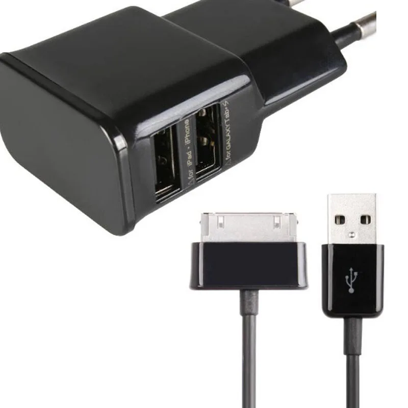 Двойной 2 порта USB зарядное устройство адаптер питания+ кабель для передачи данных зарядный кабель синхронизации для samsung Galaxy tab 2 P1000 P7500 P5100 P3100 N8000 8,9
