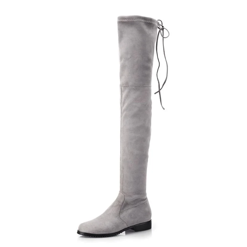 light gray KemeKiss/; женские зимние сапоги выше колена из флока; 7 цветов; мягкие эластичные сапоги; Осенняя обувь на плоской подошве; обувь; размеры 34-43 - Цвет: light gray