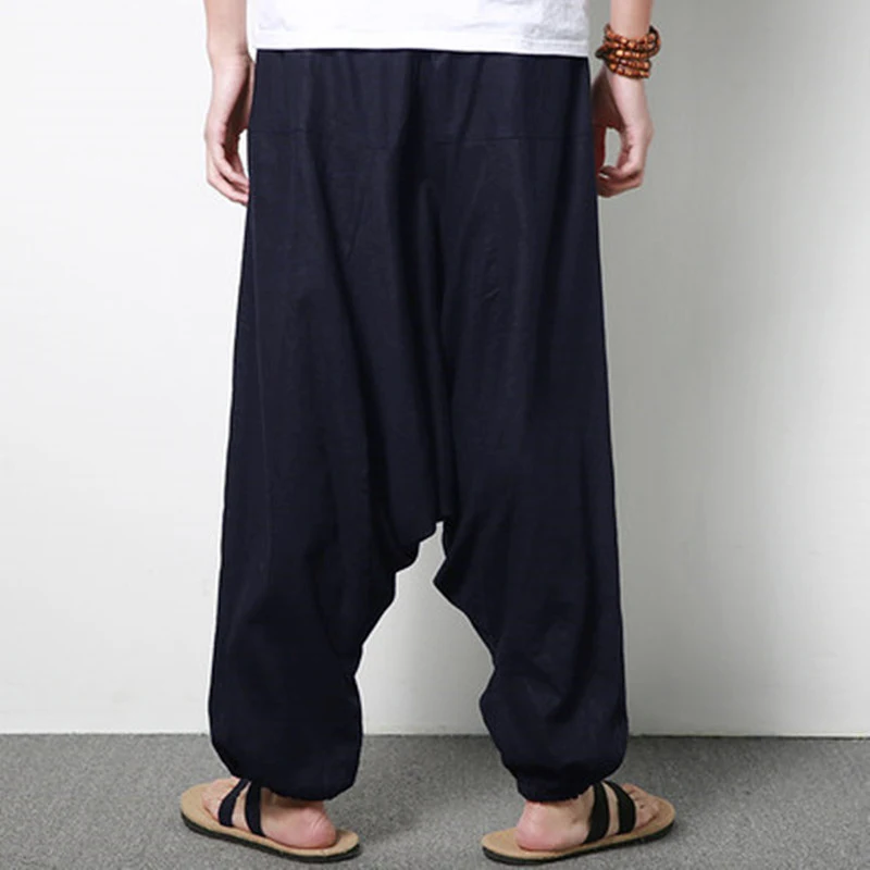 INCERUN мужские свободные штаны широкие однотонные повседневные льняные шаровары в