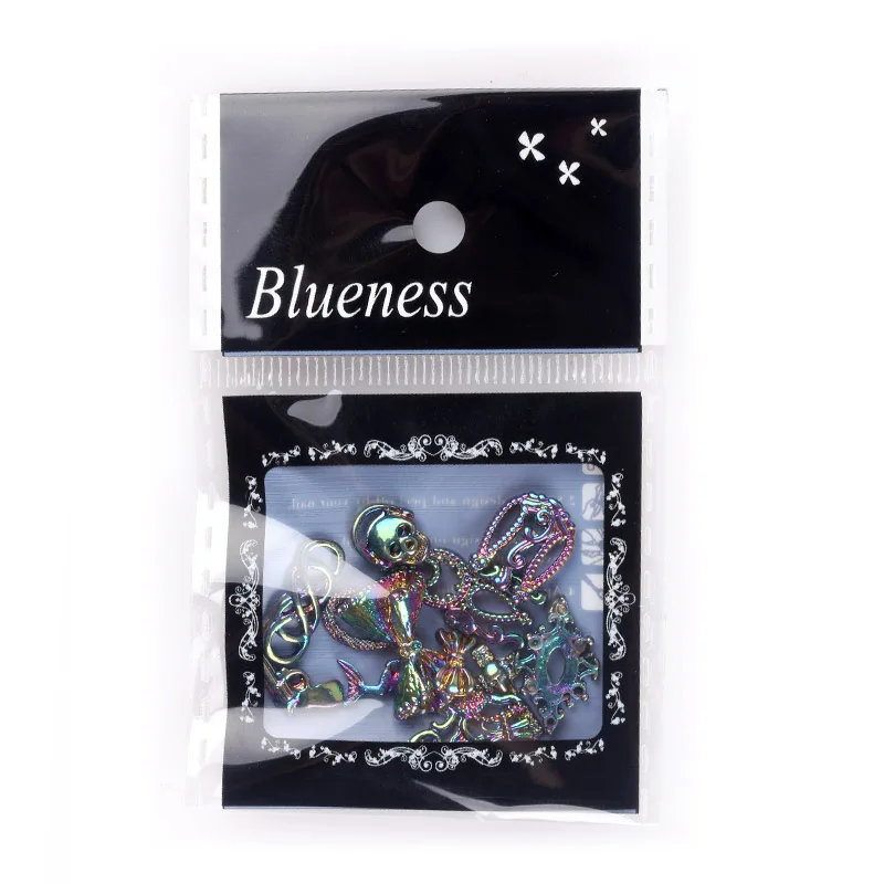 Blueness 12 шт./компл. цветные лазерные Стразы для ногтей металлические шпильки бант