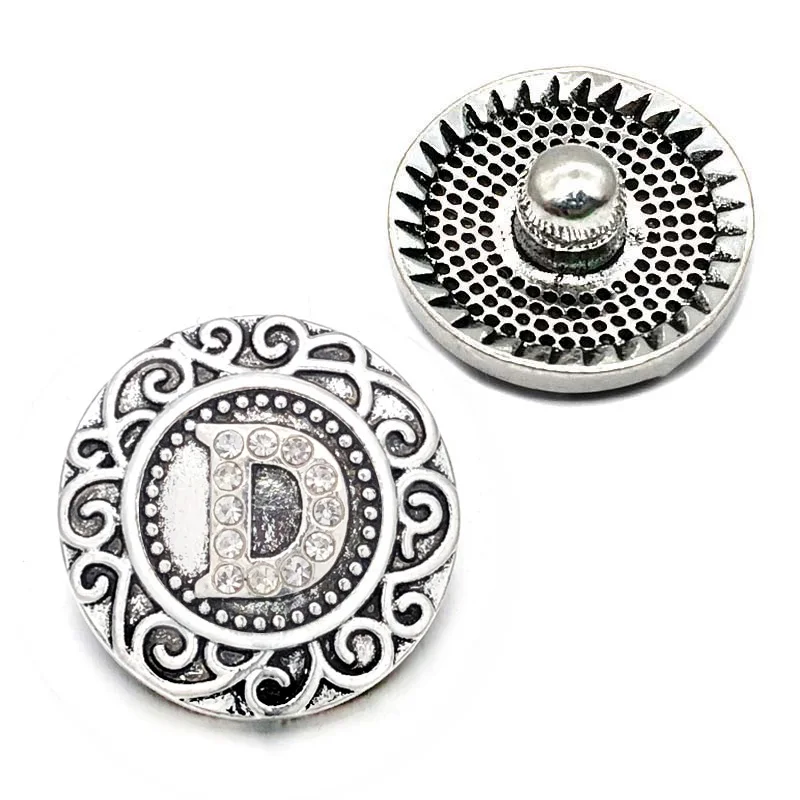 

26 English letter 002 Crystal 3D 18mm Metal Snap Button For Bracelet Necklace Interchangeable Jewelry Women Accessorie Findings