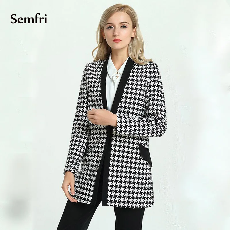 Semfri элегантный черный и белый жакет для женщин куртка в ломаную клетку 2019 женский