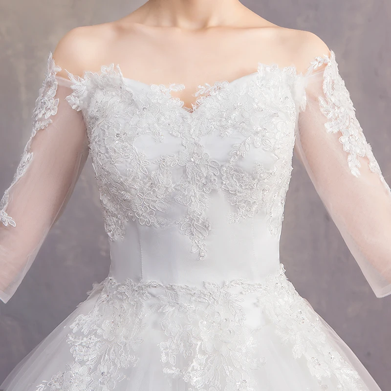 VLNUO NISA Simple White Lace Wedding Dress Elegant Boat Neck Backless Half Sleeve Custom Made Bridal Gown Vestido De Noiva 30 | Свадьбы и