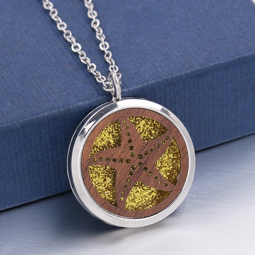 1pc Hollow Floating Starfish Locket Wooden Pendant Jewelry Aroma Perfume Fragrance Essential Oil Diffuser Necklace | Украшения и
