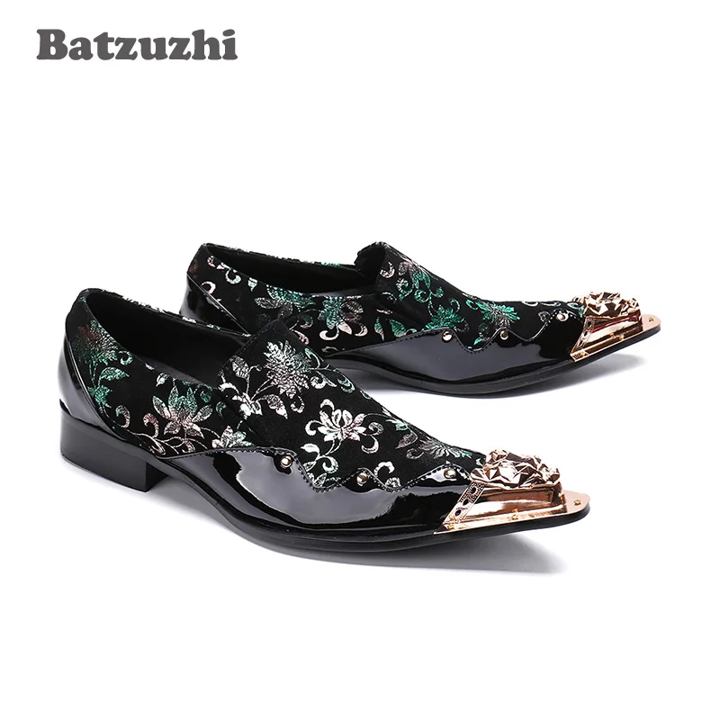 Batzuzhi Western Fashion Men Shoes Metal Pointed Toe Black/Red Business Dress Formal Oxford Zapatos Hombre US12 | Обувь