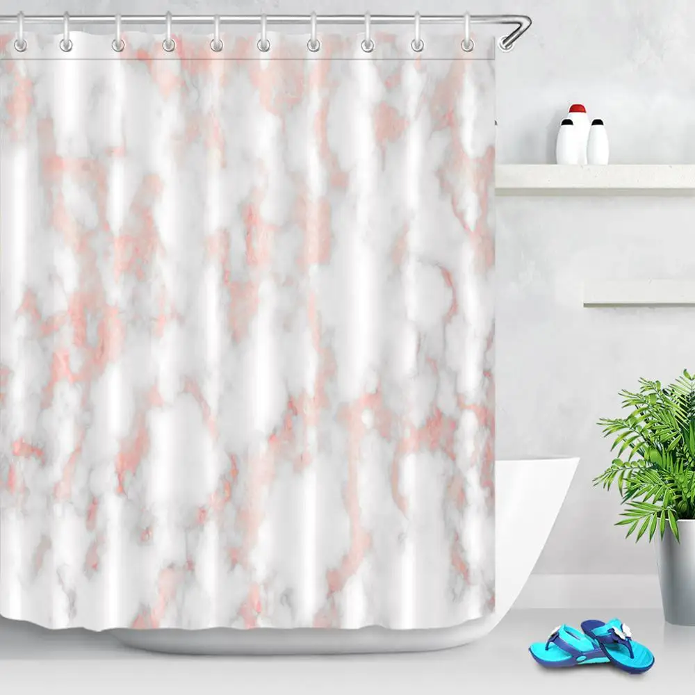 Only Curtain 10078 LB мраморная с текстурой розового золота удлиненная занавеска для душа с ковриком, набор для ванной комнаты, натуральная водонепроницаемая ткань для художественного декора ванной - Цвет: Only Curtain 10078